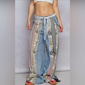 Bohemian Patchwork Wide-Leg Pants